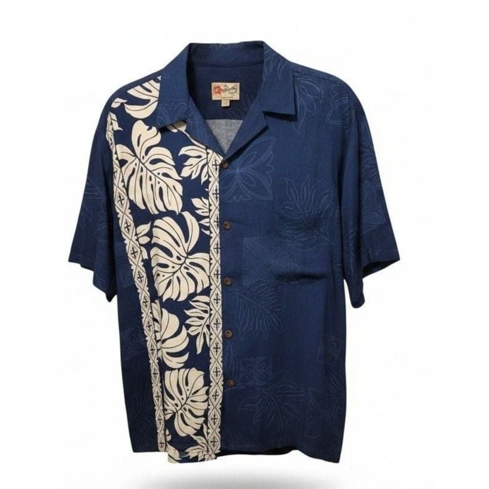 Hilo Hattie Prince Kuhio Navy Rayon Men's Hawaiian Aloha Shirt XL